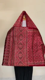 Ajrakh Hand block Printed Mashru Modal Silk Stole – Red Maroon - Image 4