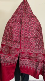 Ajrakh Modal Silk Stole Dupatta Hand block (Maroon)