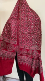 Ajrakh Modal Silk Stole Dupatta Hand block (Maroon) - Image 3