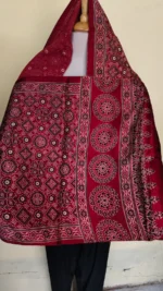 Ajrakh Modal Silk Stole Dupatta Hand block (Maroon) - Image 4