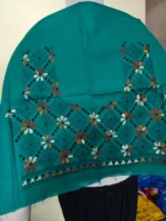 Sea Green Cotton Kantha Stitch Blouse Material - Image 3