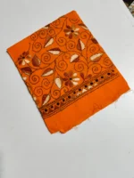 orange Cotton Kantha Stitch Blouse Material - Image 3