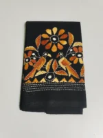 Black Cotton Kantha Stitch Blouse Piece & Material