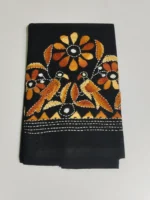Black Cotton Kantha Stitch Blouse Piece & Material - Image 4