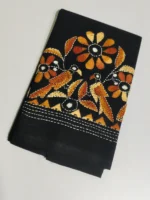 Black Cotton Kantha Stitch Blouse Piece & Material - Image 2