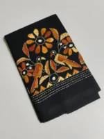Black Cotton Kantha Stitch Blouse Piece & Material - Image 3
