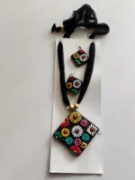 Handcrafted Terracotta Necklace & Earrings Set – Multicolor Floral Design - Image 4