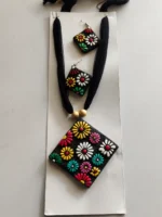 Handcrafted Terracotta Necklace & Earrings Set – Multicolor Floral Design