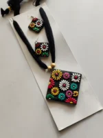 Handcrafted Terracotta Necklace & Earrings Set – Multicolor Floral Design - Image 3