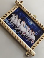 Handcrafted Wooden Wall Hanging with Running Horses Night Scene Painting - Image 3