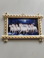 Handcrafted Wooden Wall Hanging with Running Horses Night Scene Painting