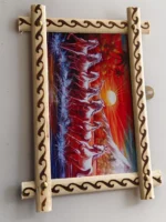 Handcrafted Wooden Wall Hanging with Running Horses Sunset Scene - Image 2