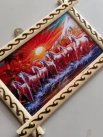 Handcrafted Wooden Wall Hanging with Running Horses Sunset Scene - Image 4