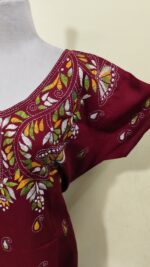 Maroon Cotton Kantha Stitch Kaftan Nighty for Women - Image 2