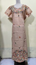 Kantha Stitch Cotton Kaftan Nighty – Peach Floral Hand Embroidery - Image 6