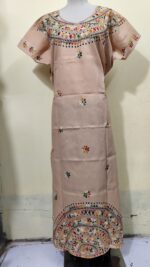 Kantha Stitch Cotton Kaftan Nighty – Peach Floral Hand Embroidery - Image 5