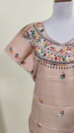 Kantha Stitch Cotton Kaftan Nighty – Peach Floral Hand Embroidery - Image 2