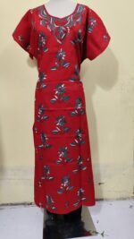 Red Cotton Kantha Stitch Kaftan Nighty for Women - Image 6