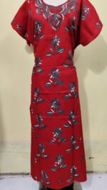 Red Cotton Kantha Stitch Kaftan Nighty for Women - Image 2