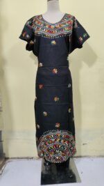 Black Color Cotton Kantha Stitch Kaftan Nighty for Women - Image 5
