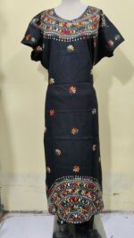 Black Color Cotton Kantha Stitch Kaftan Nighty for Women