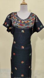 Black Color Cotton Kantha Stitch Kaftan Nighty for Women - Image 4