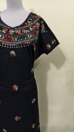 Black Color Cotton Kantha Stitch Kaftan Nighty for Women - Image 2