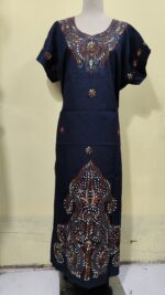 Kantha Stitch Cotton Kaftan Nighty Black color for Women