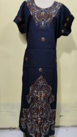 Kantha Stitch Cotton Kaftan Nighty Black color for Women - Image 5