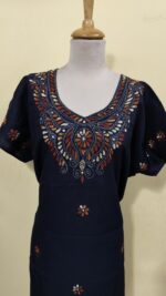 Kantha Stitch Cotton Kaftan Nighty Black color for Women - Image 3