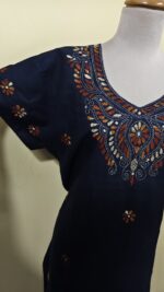 Kantha Stitch Cotton Kaftan Nighty Black color for Women - Image 2