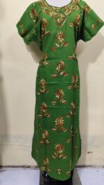 Green color Cotton Kantha Stitch Kaftan Nighty for Women - Image 5