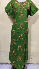 Green color Cotton Kantha Stitch Kaftan Nighty for Women - Image 4