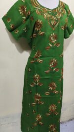 Green color Cotton Kantha Stitch Kaftan Nighty for Women - Image 3