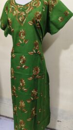 Green color Cotton Kantha Stitch Kaftan Nighty for Women - Image 2
