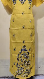 Yellow color Cotton Kantha Stitch Kaftan Nighty for Women - Image 4