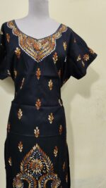 Kantha Stitch Cotton Kaftan Nighty Black color for Women - Image 4
