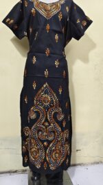 Kantha Stitch Cotton Kaftan Nighty Black color for Women
