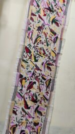 D Tussar Silk Kantha Stole with Multicolor Bird & Floral Motif – Off-White - Image 5