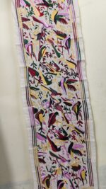 D Tussar Silk Kantha Stole with Multicolor Bird & Floral Motif – Off-White - Image 2