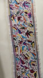 Handcrafted Tussar Silk Kantha Stole with Multicolor Bird & Floral Motif – Off-White - Image 4