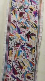 Handcrafted Tussar Silk Kantha Stole with Multicolor Bird & Floral Motif – Off-White - Image 5