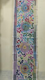 D Tussar Silk Kantha Stitch Stole with Multicolor Mandala & Leaf Motif