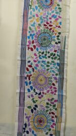 D Tussar Silk Kantha Stitch Stole with Multicolor Mandala & Leaf Motif - Image 4