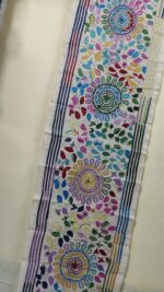 D Tussar Silk Kantha Stitch Stole with Multicolor Mandala & Leaf Motif - Image 2