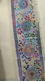 D Tussar Silk Kantha Stitch Stole with Multicolor Mandala & Leaf Motif - Image 3