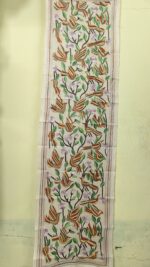 DTussar Silk Kantha Stitch Stole Bird & Floral Design - Image 4