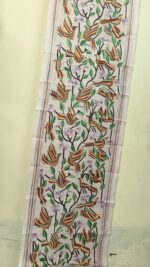 DTussar Silk Kantha Stitch Stole Bird & Floral Design - Image 2