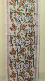 DTussar Silk Kantha Stitch Stole Bird & Floral Design - Image 6