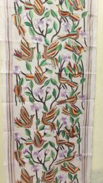 DTussar Silk Kantha Stitch Stole Bird & Floral Design - Image 5